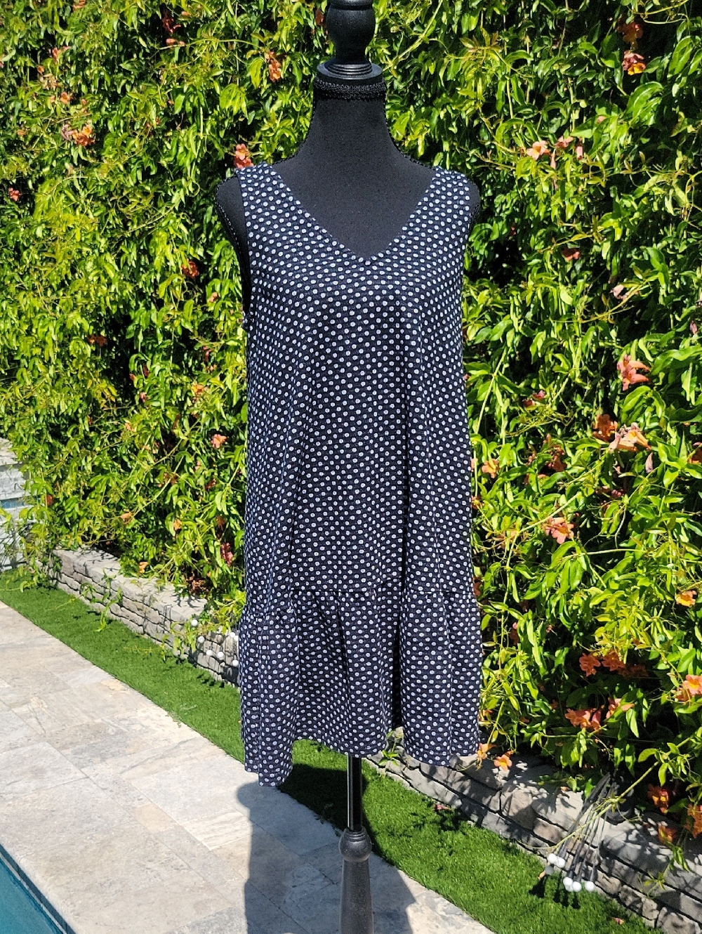 LOFT Black And White Polka Dot Sleeveless Dress With Peplum Hem M